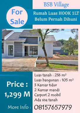 Dijual Rumah HOOK 1LT BSB Village