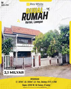 Dijual Rumah Luas 6KT di Kerten Laweyan, Dekat Solo Square