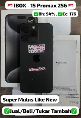 Iphone 15 Promax 256gb Hitam IBOX bh94% bisa Cicilan 0%