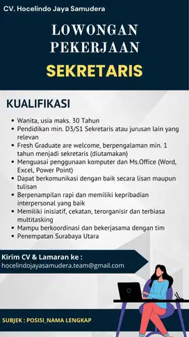 Dibutuhkan segera Marketing dan Sekretaris