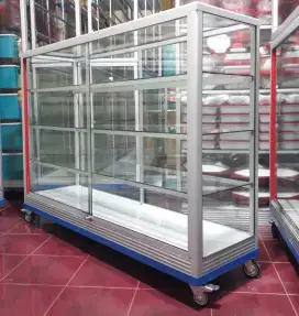 Etalase 1,5M x 1M Pakai Siku Besi + RODA BESAR Buat Jualan