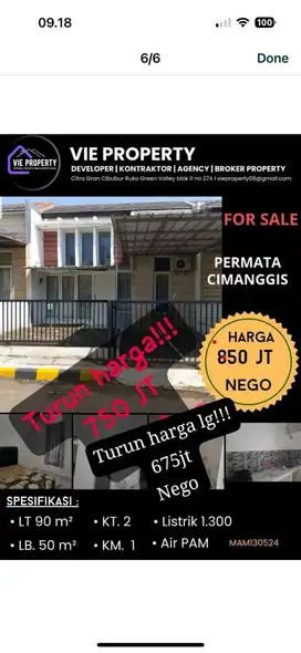Turun Harga 675jt Nego Jual Rumah Siap Huni. Permata Cimanggis Depok