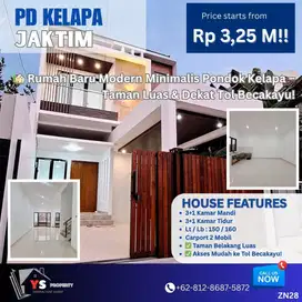 Rumah Baru Modern Minimalis Pd Kelapa – Ada Taman Luas Belakang ZN28