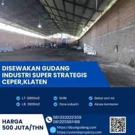 Disewa Gudang Industri Siap Huni,Strategis Ceper,Klaten 5000m2