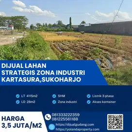 Dijual Lahan Zona Industri Super Strategis Kartasura,Sukoharjo 4115m2