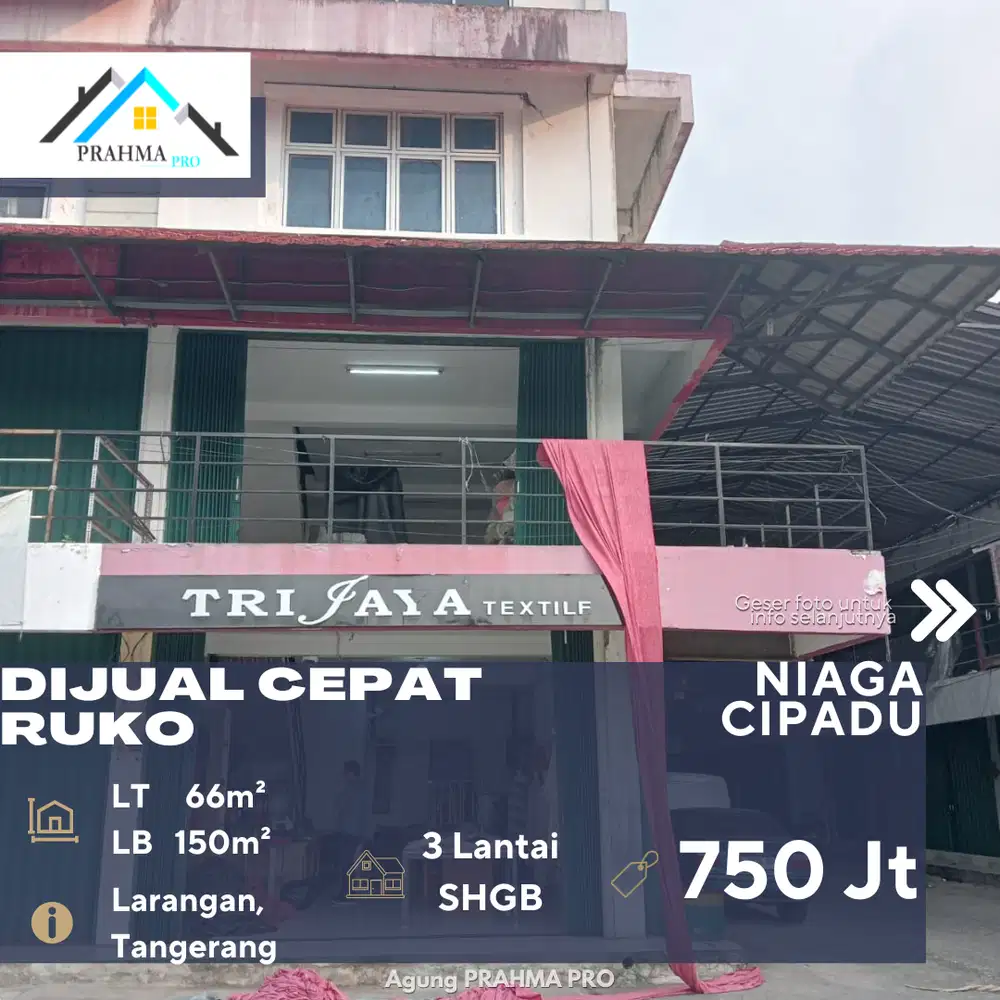 Dijual Ruko 3 Lantai di Ruko Niaga Cipadu Larangan Tangerang
