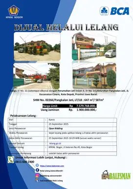 DIJUAL RUMAH MELALUI LELANG WILAYAH JAWA BARAT