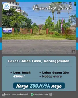 Disewakan Tanah di Jl. Lawu Karangpandan