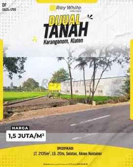 Dijual Tanah 2135m² di Karanganom Klaten, Akses Kontainer