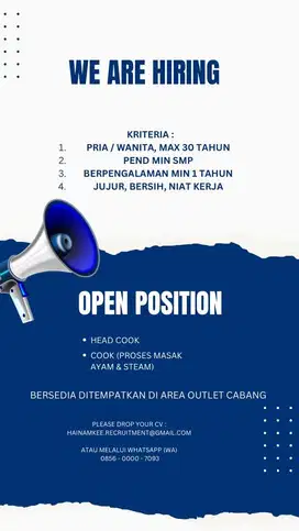 Info loker Head Cook & Cook