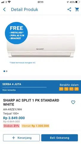 sharp ac split 1 pk standar white