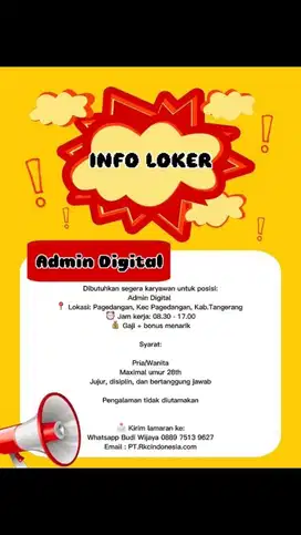Di Butuhkan Admin Digital / Sales