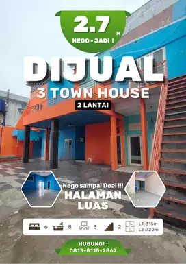3 Rumah TownHouse 2 Lantai SHM Cocok Untuk Cafe dan Kos UNIMED 5 Menit