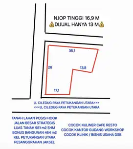 TANAH LAHAN KOMERSIAL JALAN CILEDUG RAYA PETUKANGAN UTARA PESANGGRAHAN