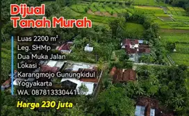 Dijual Tanah Murah Luas 2200m², SHMp Harga 230 juta. Gunungkidul