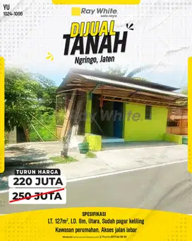 Dijual Tanah di Jaten Karanganyar, Siap Bangun, Turun Harga