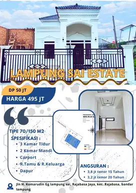 RUMAH UNDER 500 DI KEDATON 2 MENIT KE MALL MBK BANDAR LAMPUNG
