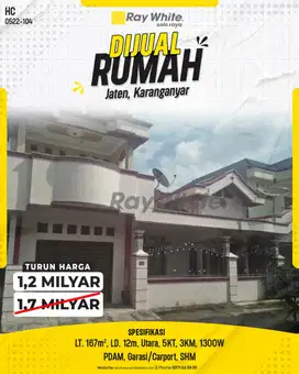 Rumah Luas di Jaten Karanganyar, 5KT, Turun Harga Drastis!