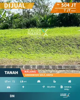 Dijual Tanah Kavling Kawasan Elite di Greenwood Golf Araya Malang