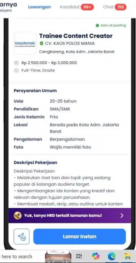 Lowongan Traine/Intern Content Creator. CV Kaos Polos Mania