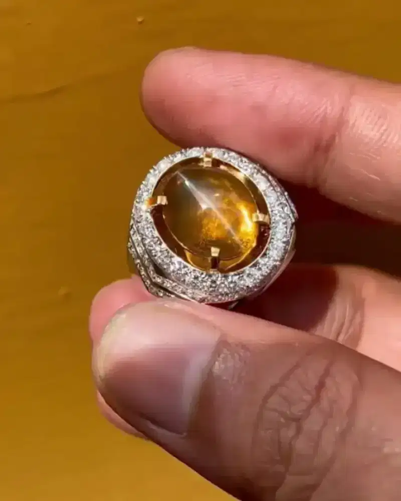 Cincin Permata Chrysoberyl Cats Eye Ring Emas Berlian