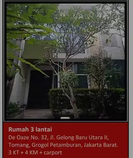 DiJual Rumah 3 Lantai Aset Bank Jl Gelong Baru Utara II Tomang