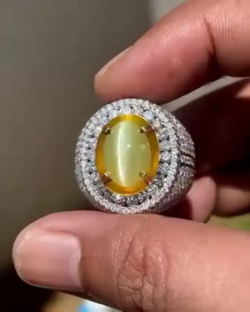 Cincin Permata Chrysoberyl Cats Eye Ring Emas Berlian