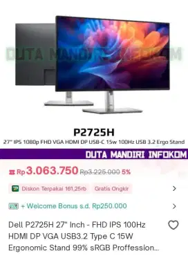 Monitor dell 27in new gak jadi pakai