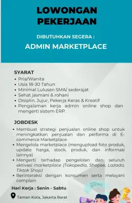 Lowongan Admin Online Shop