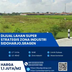 Dijual Lahan Kawasan Industri Strategis Lokasi Sidoharjo,Sragen 1,4 Ha