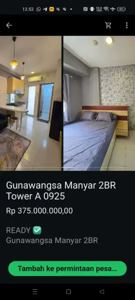 DIJUAL APARTEMEN GUNAWANGSA MANYAR 2 BR BARU