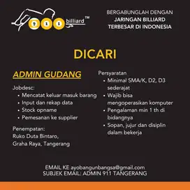 Lowongan Kerja Admin Gudang