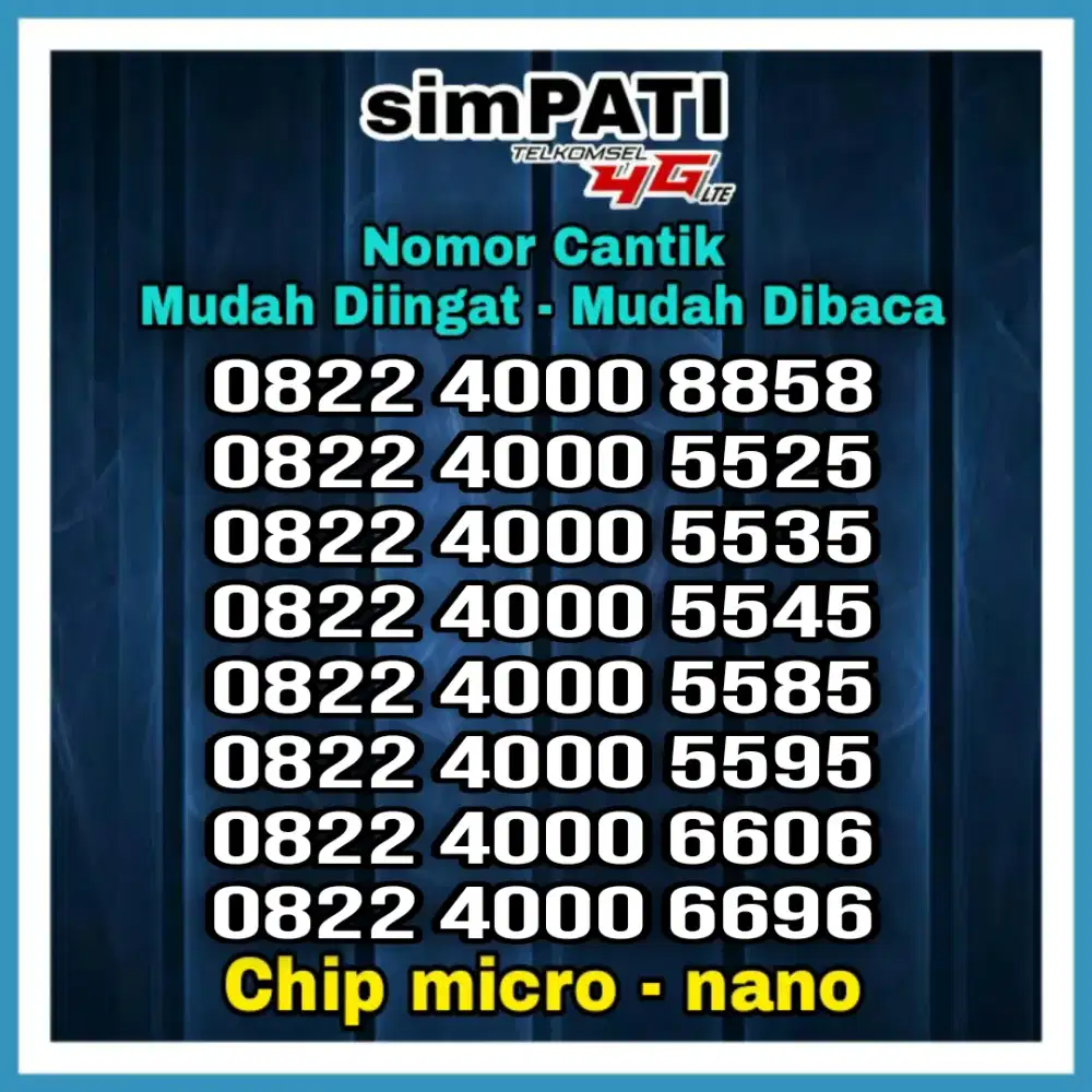 Nomor Cantik Kartu Perdana Simpati 4000 AABA Nomer Telkomsel Rapih