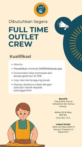 Lowongan Outlet Crew/Store Staff/Store Crew F&B Blok M Square