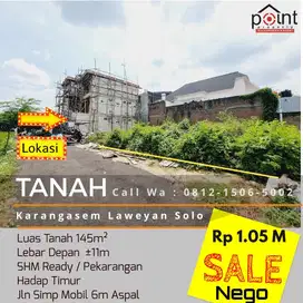 Tanah Strategis 145m² Cocok Utk Kost Eklusive Solo