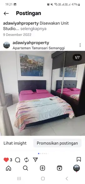 Disewakan Studio Nyaman Apartment Tamansari Semanggi