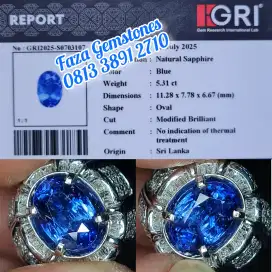 Kolektor item Unheated Blue Sapphire Srilanka 5.31ct Gold Diamond Ring