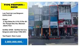 Dijual Ruko 3 Lantai Siap Pakai - Matraman Jakarta Timur