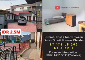 Rumah Kost 2 lantai 8 Kamar Token 2 mobil Duren Sawit Buaran Klender