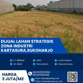 Dijual Lahan Strategis Industri Lokasi Kartasura,Sukoharjo 3800m2