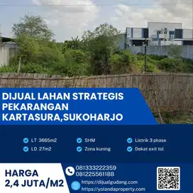 Lahan Strategis Zona Pekarangan Pekarangan Kartasura,Sukoharjo 3665m2