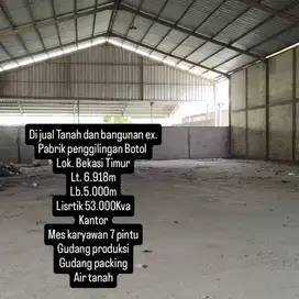 Dijual Tanah dan Bangunan ex Pabrik Penggilingan Botol  Mustikasari Be