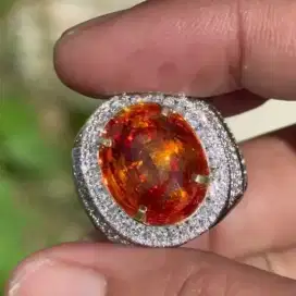 Cincin Permata Songea Orange Sapphire Ring Emas Berlian