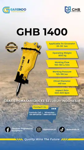 Jual Breaker | HYDRAULIC BREAKER GHB 1400 | Full Service After Sales!