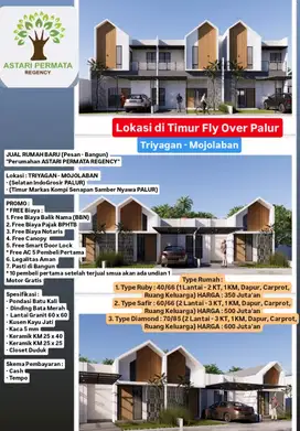 JUAL RUMAH BARU CLUSTER 300 JUTA TRIYAGAN SOLO  TYPE 40/66