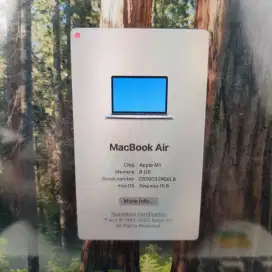 Macbook Air M1 13 Inch Ram 8 Ssd 512 lengkap full set like Silver