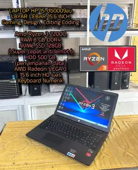 LAPTOP HP AMD RYZEN 3 SUPER MULUS LAUAR LEBAR 15.6 INCH