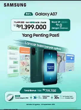 New Samsung galaxy a07 | Ram 8 | internal 256 | prosesor helio g99