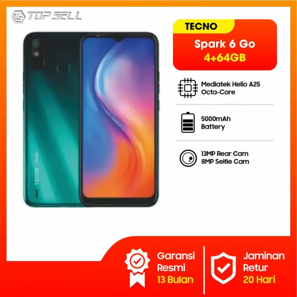 hp murah ram 4gb 64GB Batere 5.000 tecno spark 6 go garansi resmi 1 th