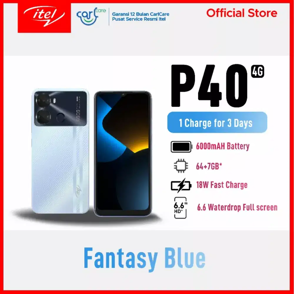 Itel P40 ram 4gb 64GB Batere 6000 mah baru garansi resmi 1 tahun